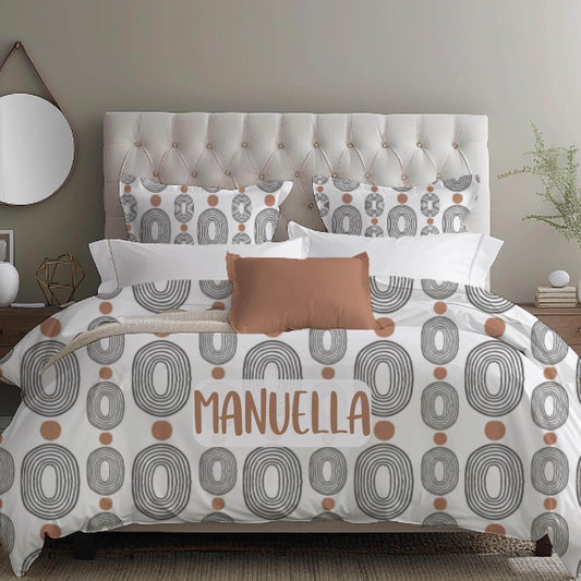 Modern Bedding Set - Oval Pattern Duvet Cover & Pillowcases | Soft Breathable Polyester 3-Piece Bedspread - timelessbohochic.com