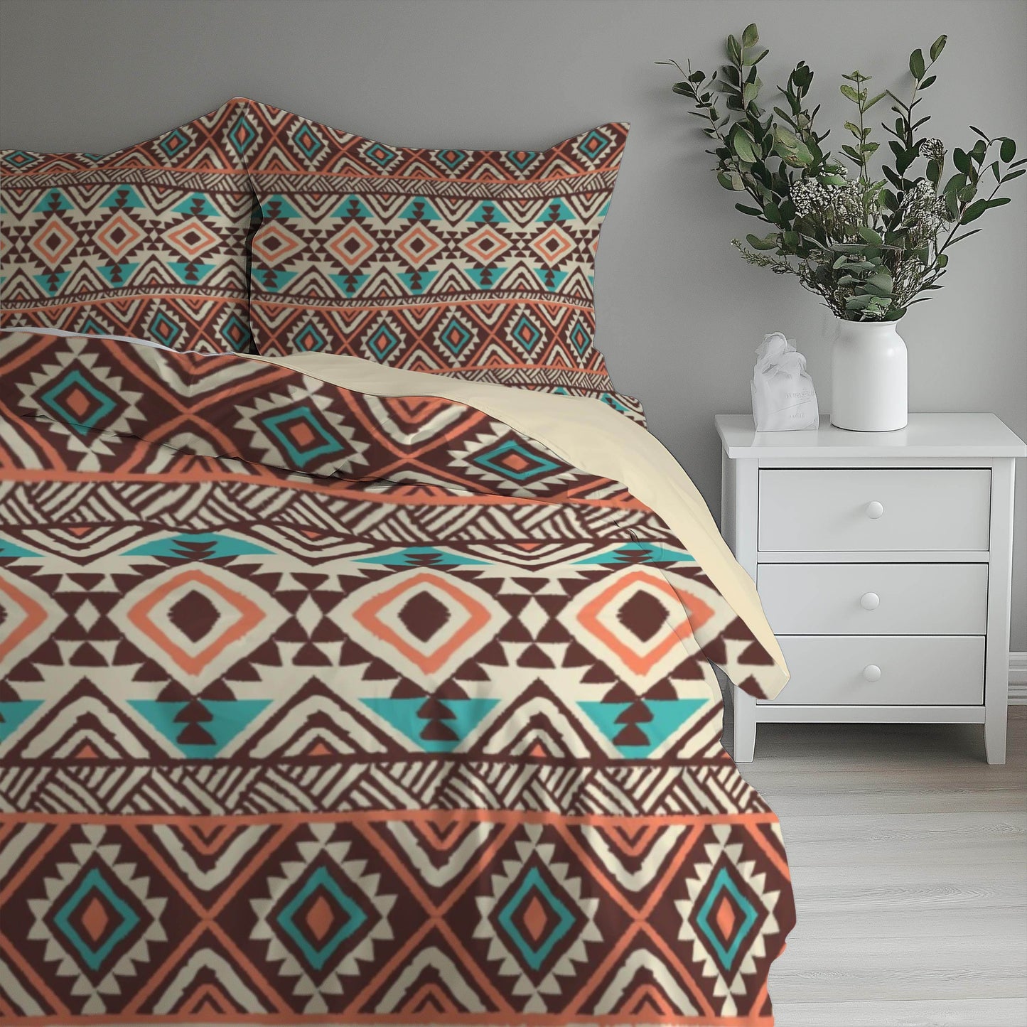 Native American Bedding Set - Colorful 3 Piece Duvet Cover With Zipper & Pillowcases - timelessbohochic.com