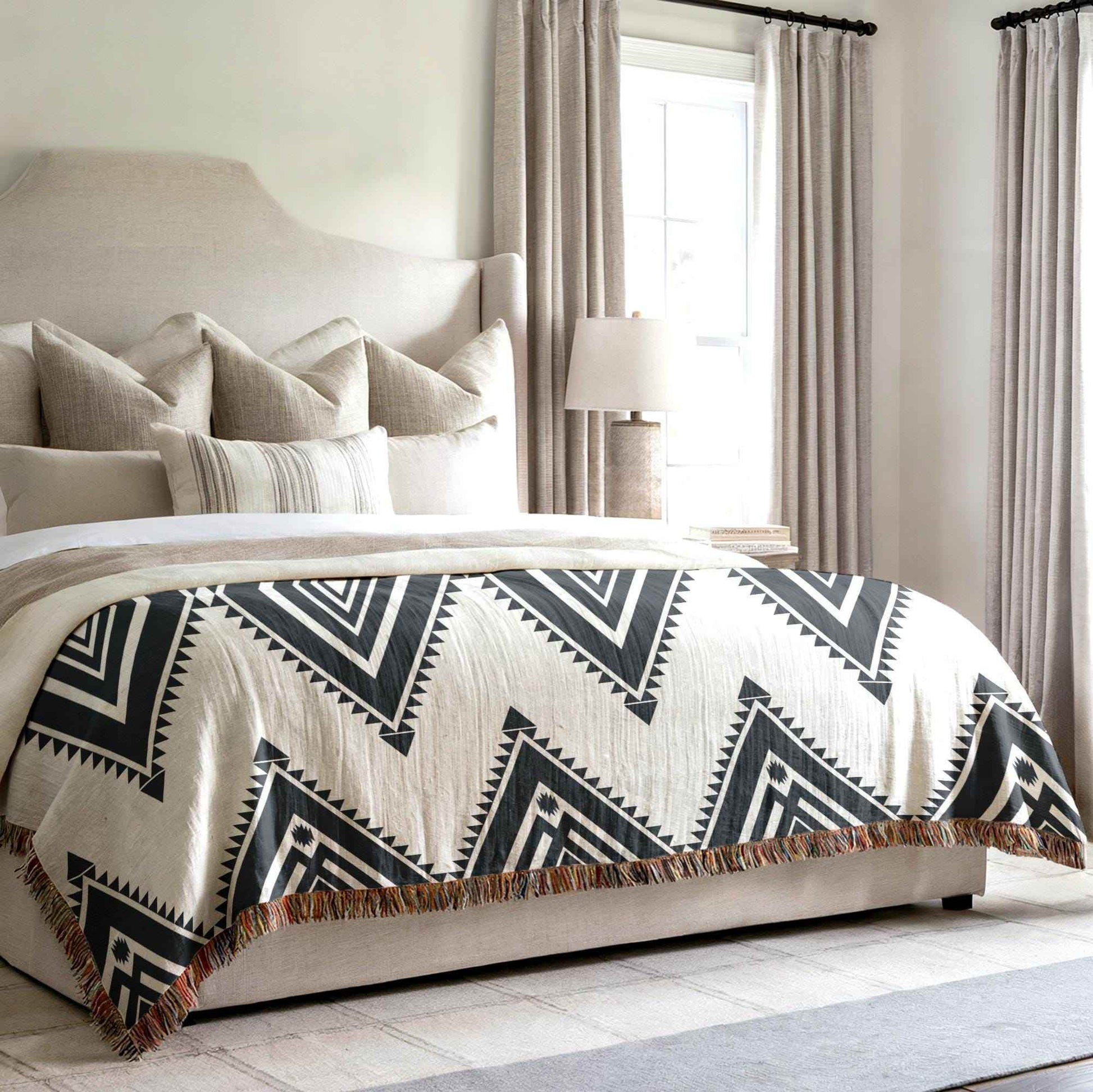 Southwestern Cotton Throw Blanket – Native American Geometric Design, Soft Durable - timelessbohochic.com
