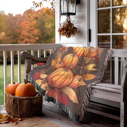 Thanksgiving Woven Blanket, Fall Decor Room Decor, Pumpkins Couch Throw, Autumn Home Accent, Harvest Season Gift, Gift for Mom, Mum, Mamma