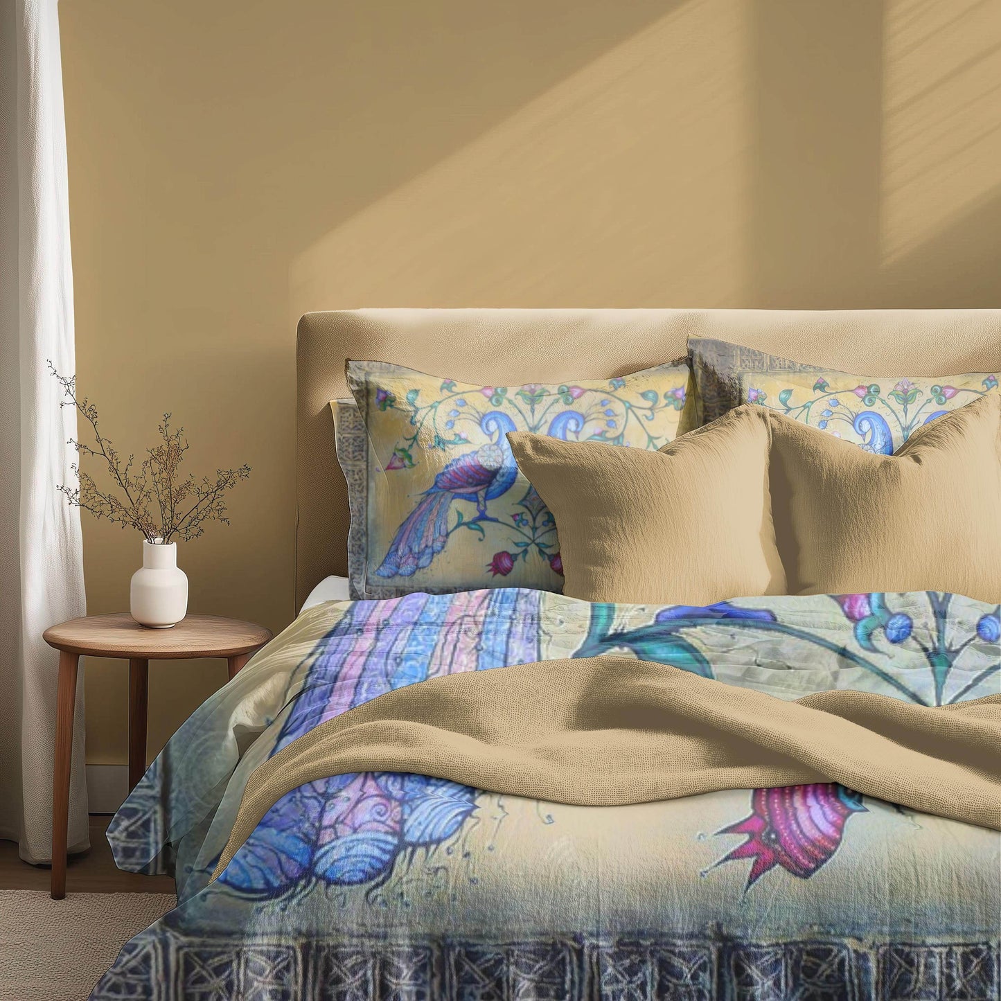 Armenian Birds Duvet Cover - Haykakan Pattern Bedding Set With Decorative Pillowcases - timelessbohochic.com