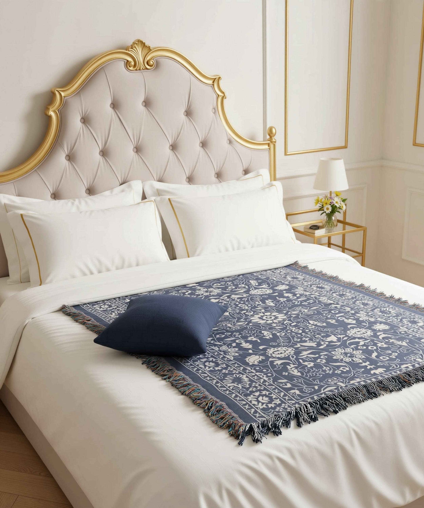 Anatolian Inspired woven wall tapestry with rug-style pattern styled as textile wall decor