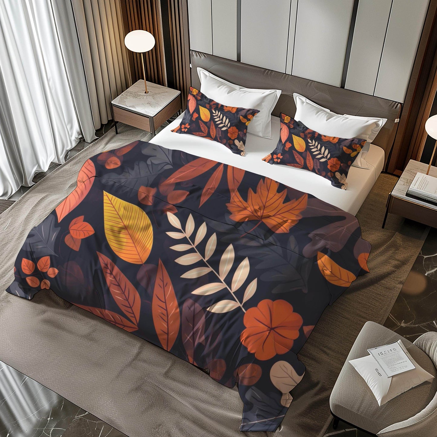 Harvest Season Bedding – Soft Breathable 3 Piece Bedspread Set With Leaf Design - timelessbohochic.com