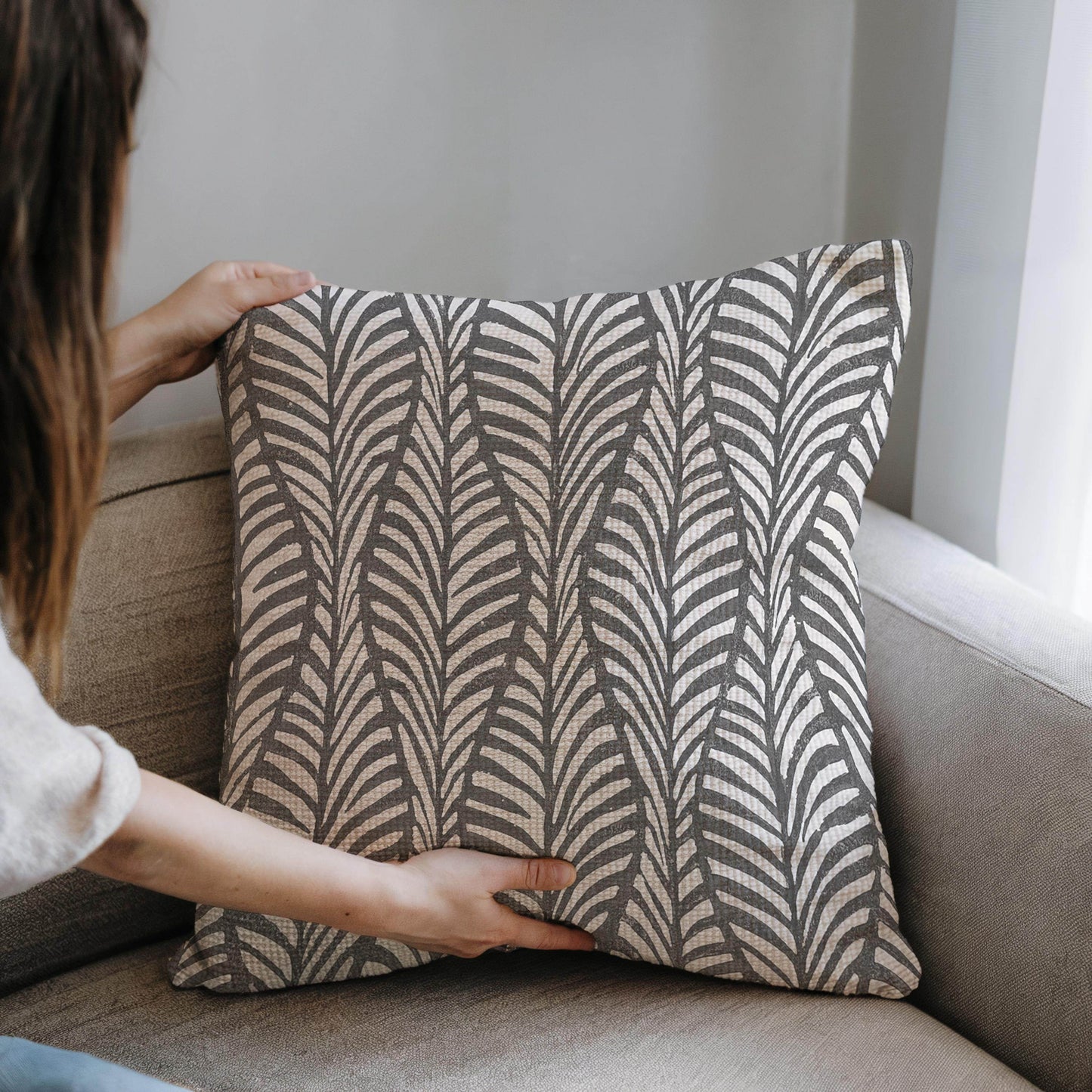 Palm Tree Throw Pillow - Scandinavian Cushion With Geometric Cotton Pattern - timelessbohochic.com