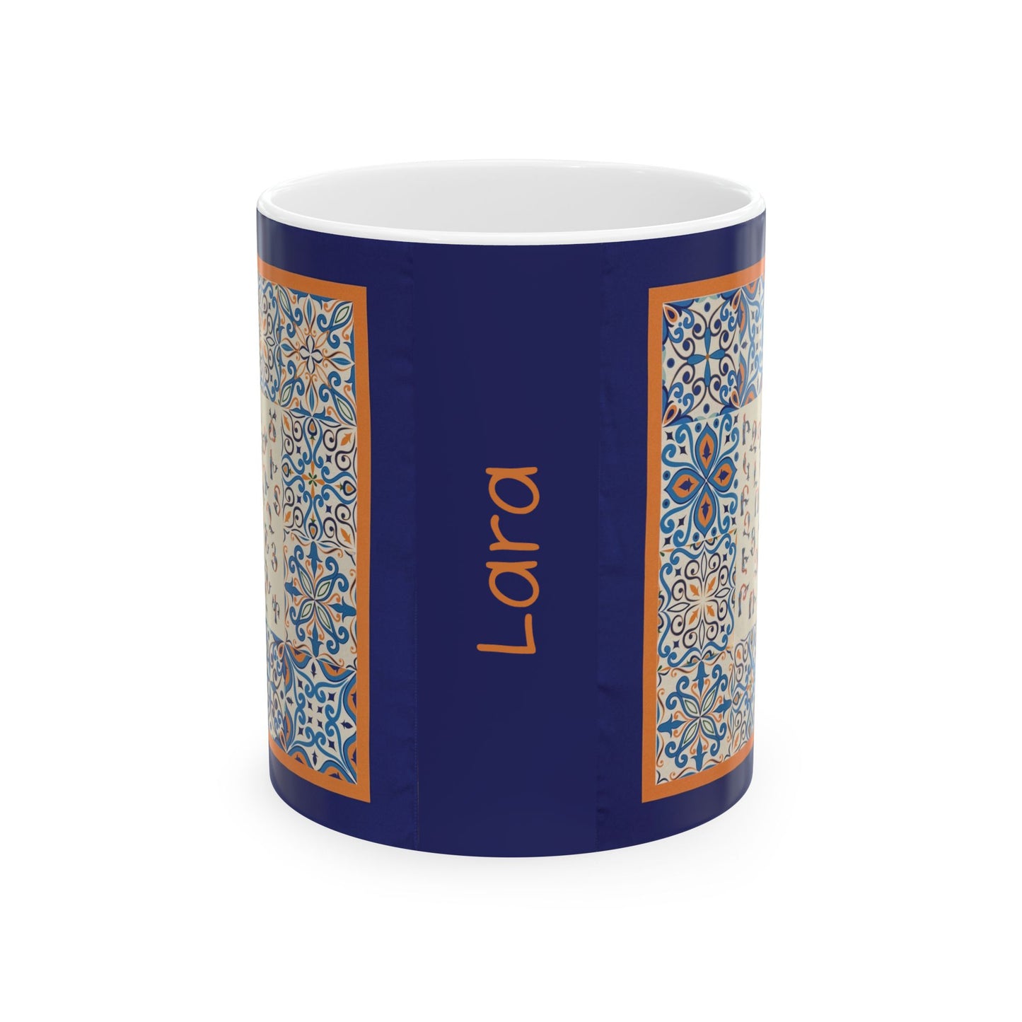 Armenian Alphabet Ceramic Mug, Blue and Orange, Personalized
