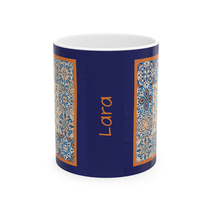 Armenian Alphabet Ceramic Mug, Blue and Orange, Personalized