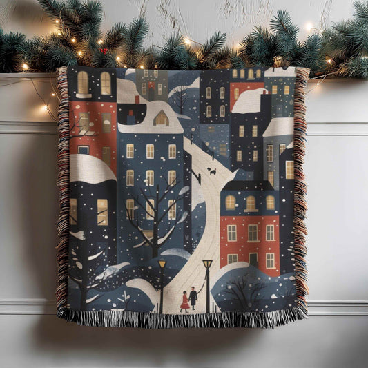 Winter Folk Art Tapestry – Christmas Village Wall Hanging | Cotton Holiday Decor - timelessbohochic.com