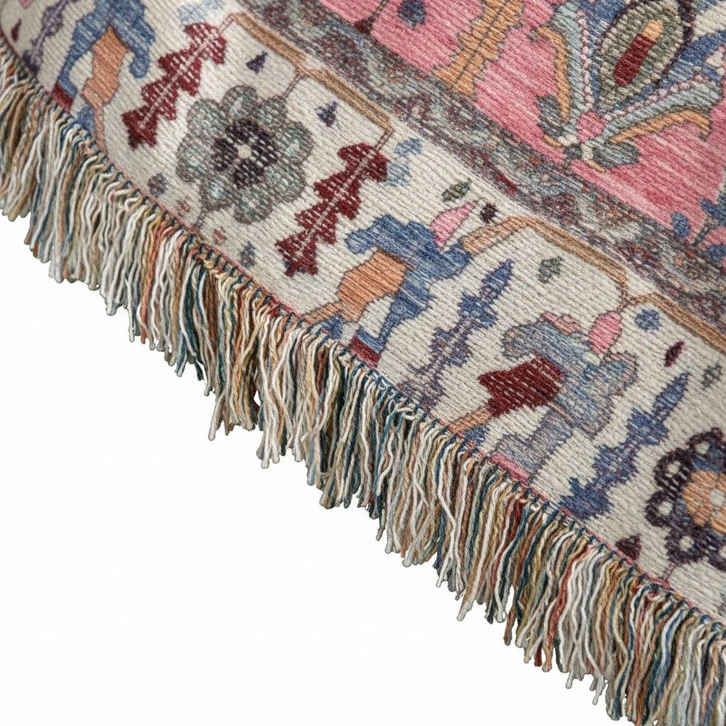 Anatolian Inspired outdoor woven throw blanket with rug-style pattern for patio styling