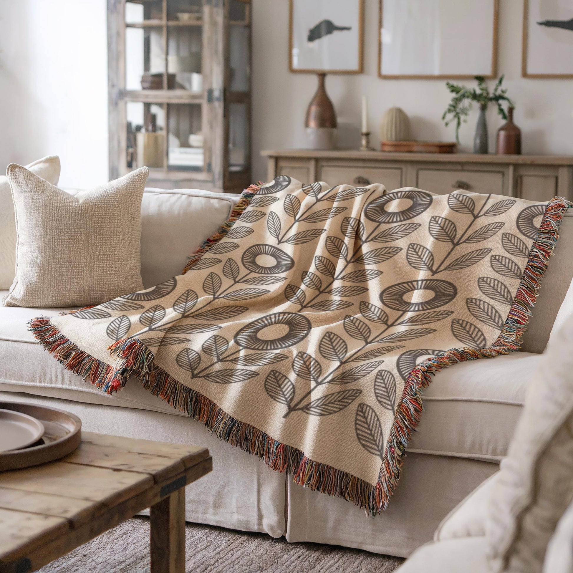 Modern Throw Blanket Set – Geometric Cotton Throw with Accent Pillow Set