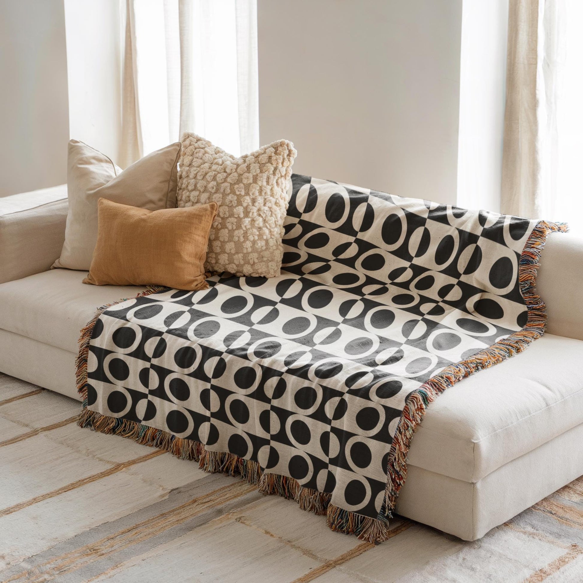 Cotton Throw Blanket – Modern Woven Accent Blanket | Polka Dot Design, Cozy Living Room Decor