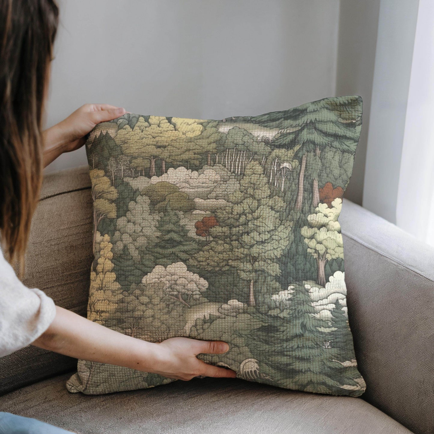 French Tapestry Pillow - Classic Aubusson Pattern Cotton Throw Pillow with Soft Polyester Filling - timelessbohochic.com