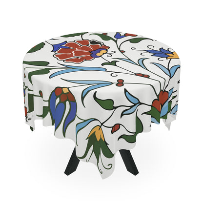 Armenian pottery tablecloth with blue, red and green painted flowers