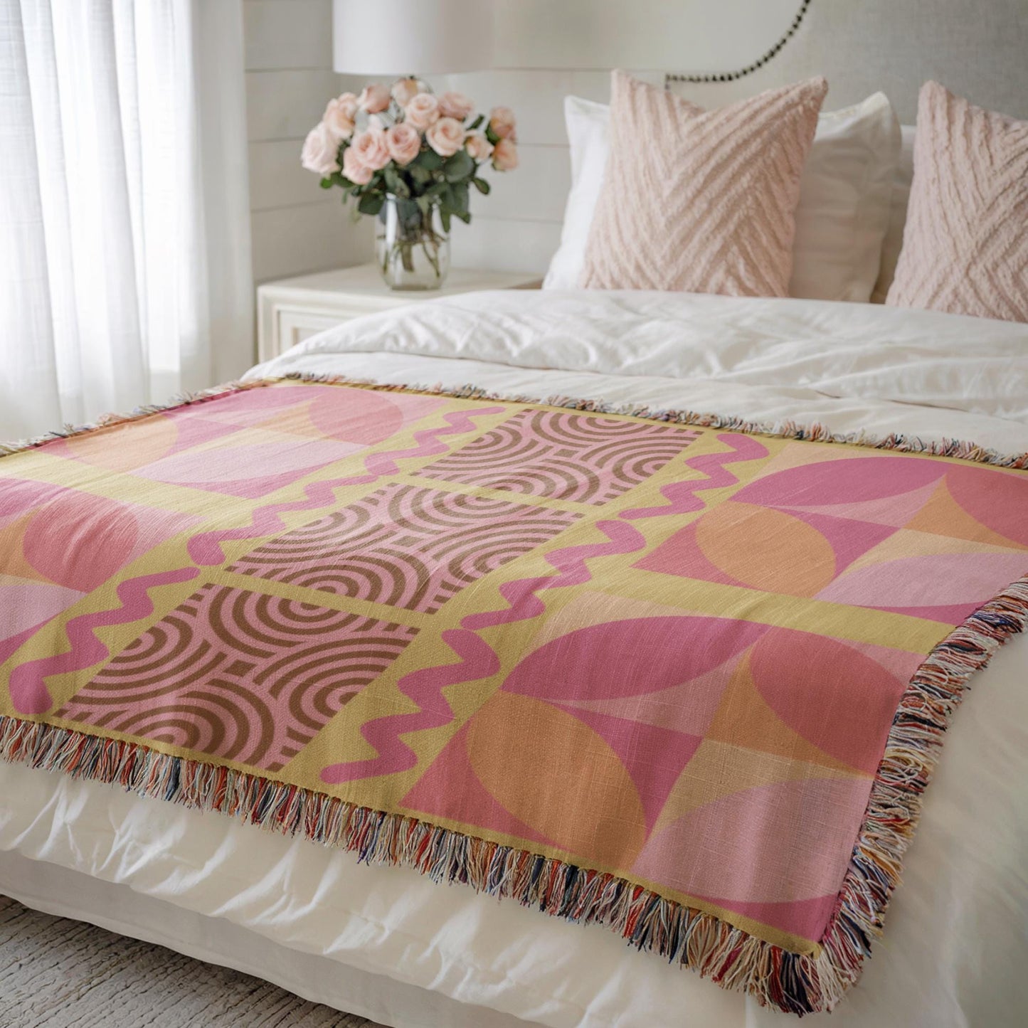 Midcentury Modern Throw Blanket – Color Block Blanket | Abstract Sofa Cover