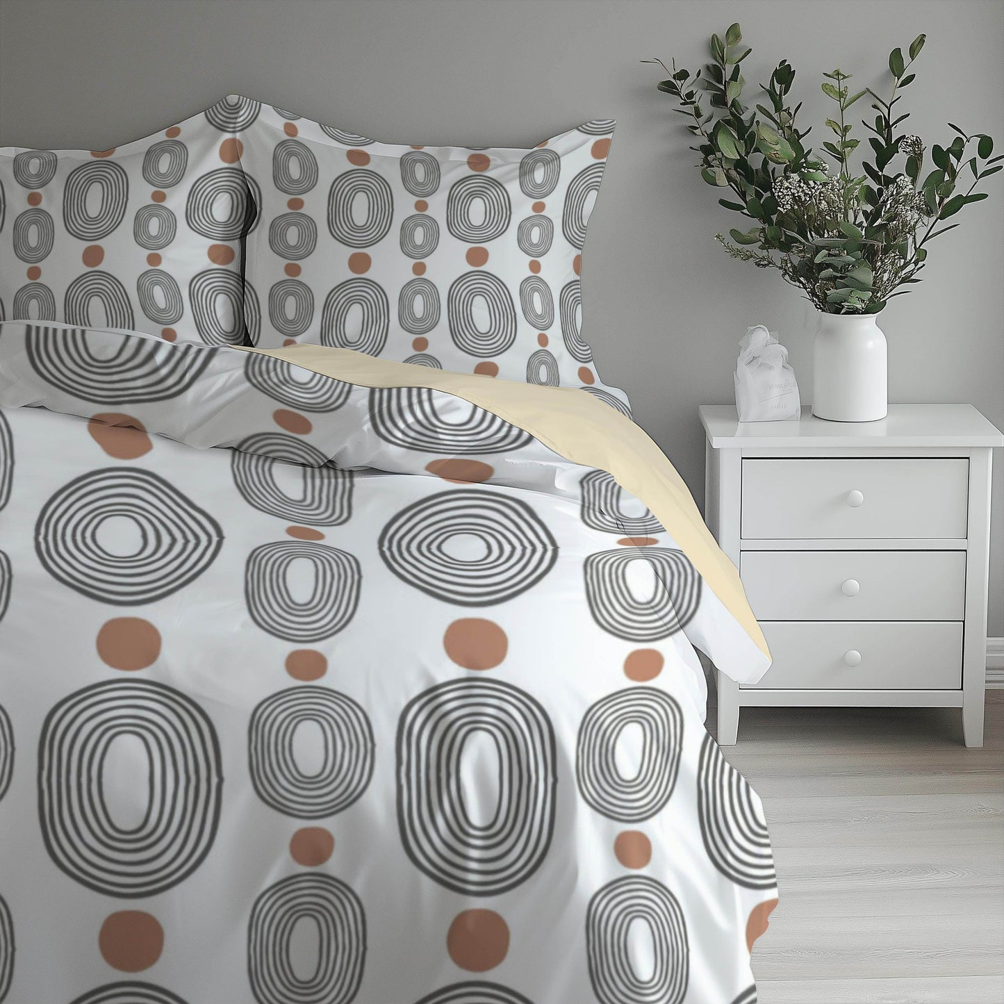 Modern Bedding Set - Oval Pattern Duvet Cover & Pillowcases | Soft Breathable 3 Piece Bedspread - timelessbohochic.com