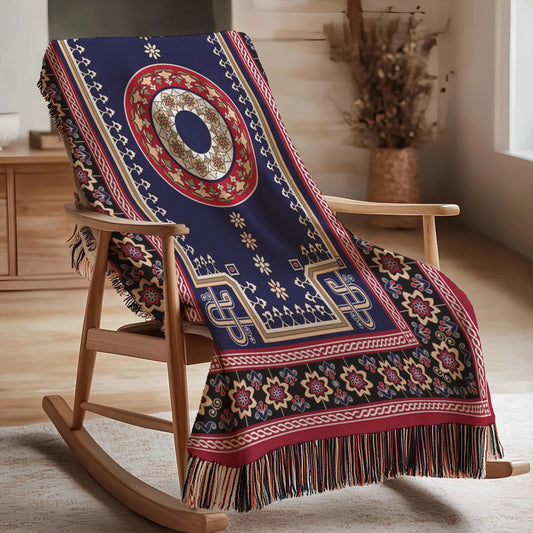 Woven Kilim Blanket - Bohemian Couch Throw With Persian Rug Pattern & Colorful Fringed Edges
