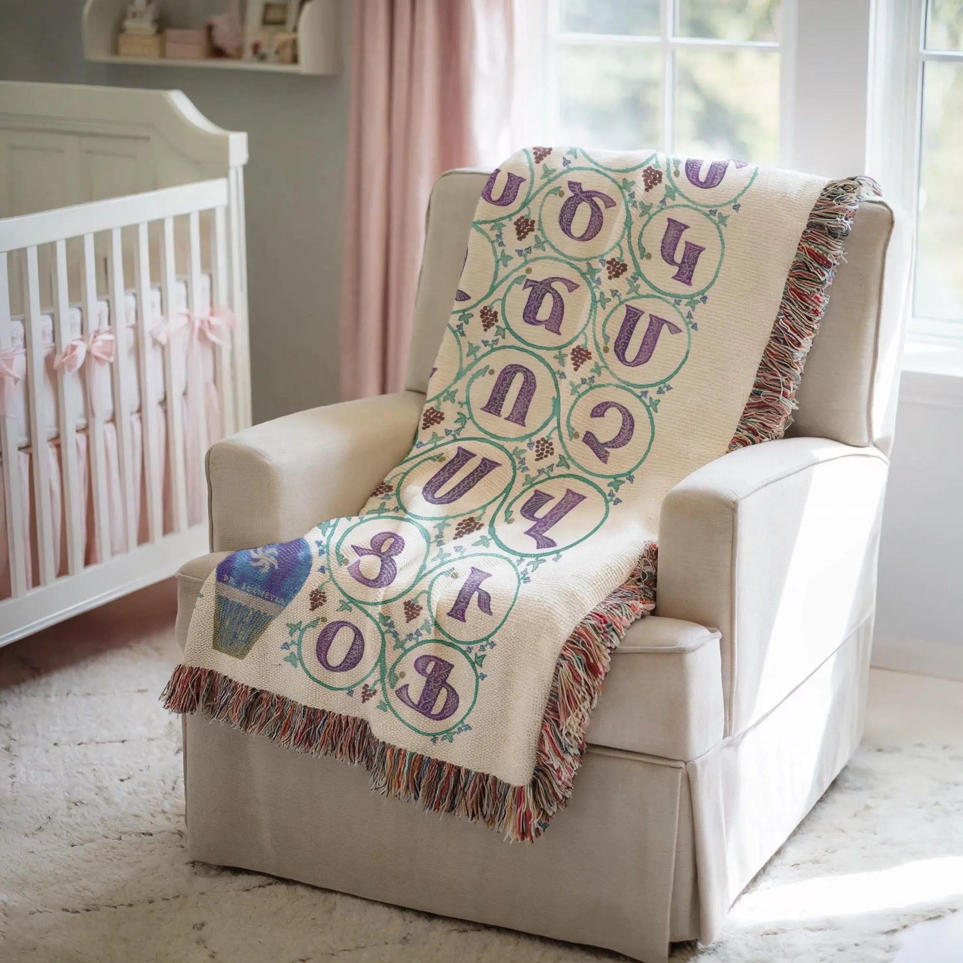 Armenian Woven Blanket - Cotton Throw with Armenian Alphabet Design | Cozy Cultural Sofa Throw