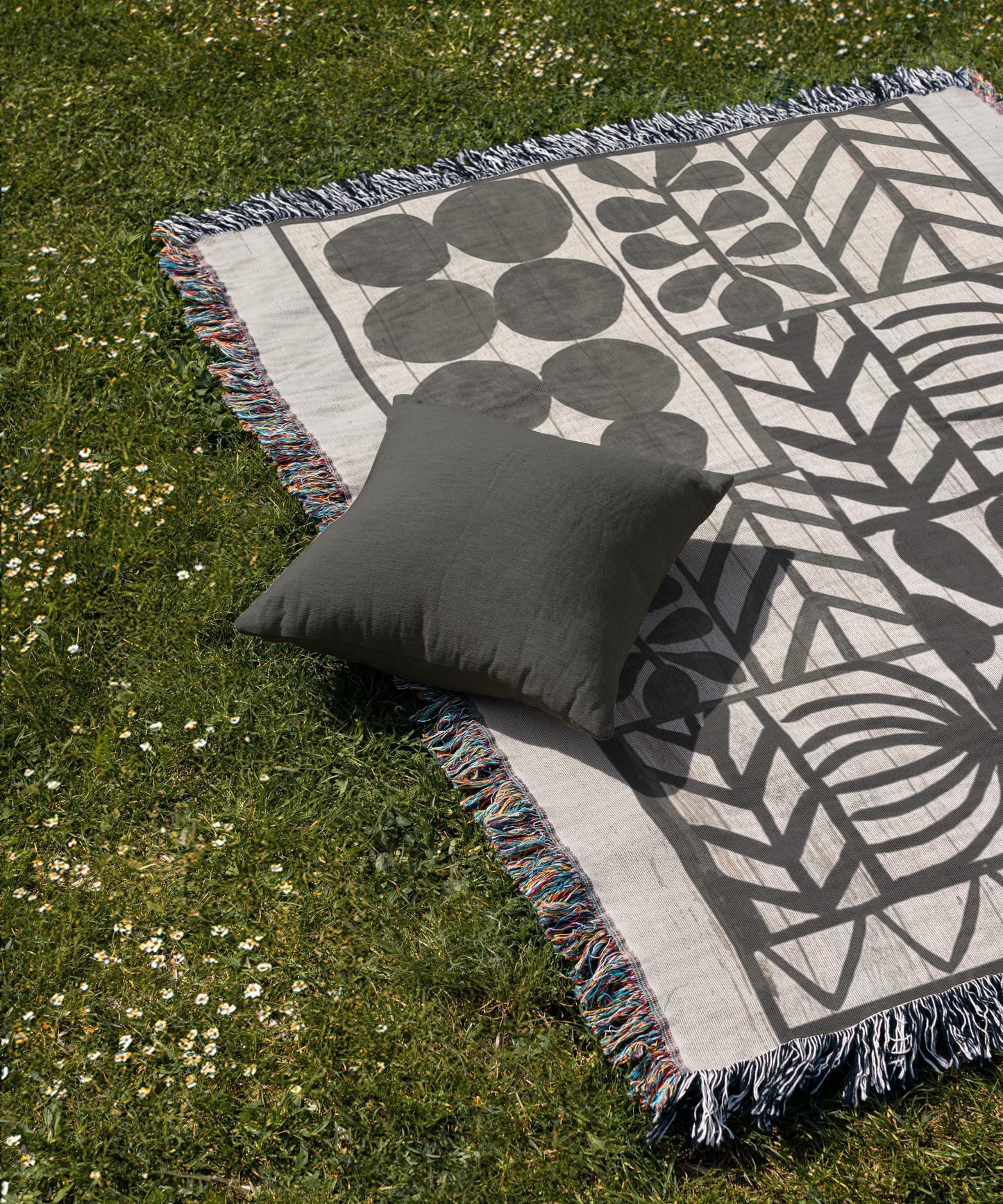 Modern Geometric woven blanket with geometric pattern styled for layered home decor