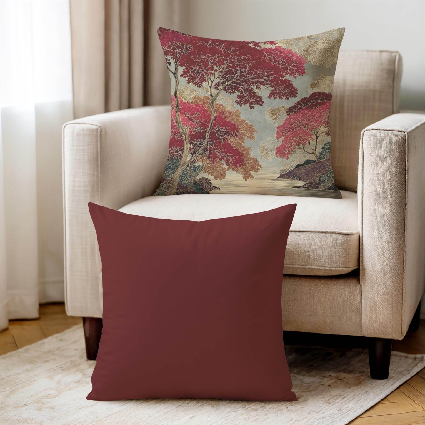 Japanese Inspired Pillow – Oriental Pattern Cushion | Woven Cotton Decorative Pillow Sham - timelessbohochic.com