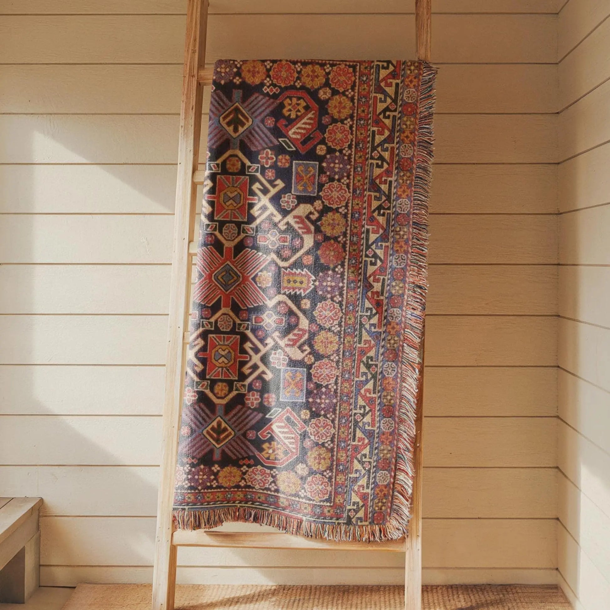 Woven Wall Hanging - Turkish Rug Tapestry With Colorful Fringed Cotton Textile