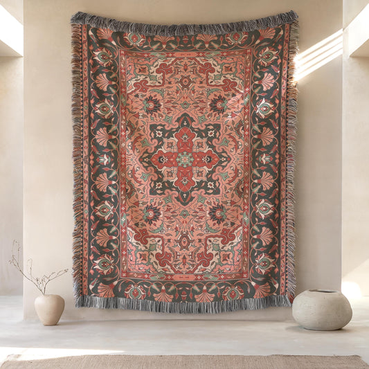 Cotton Wall Hanging – Turkish Rug Tapestry with Anatolian Carpet Design | Boho Home Decor