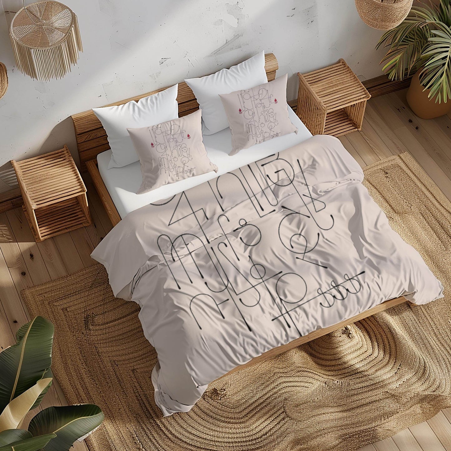 Armenian Duvet Cover - Alphabet Bedding Set With Haykakan Pattern & Cultural Motifs - timelessbohochic.com
