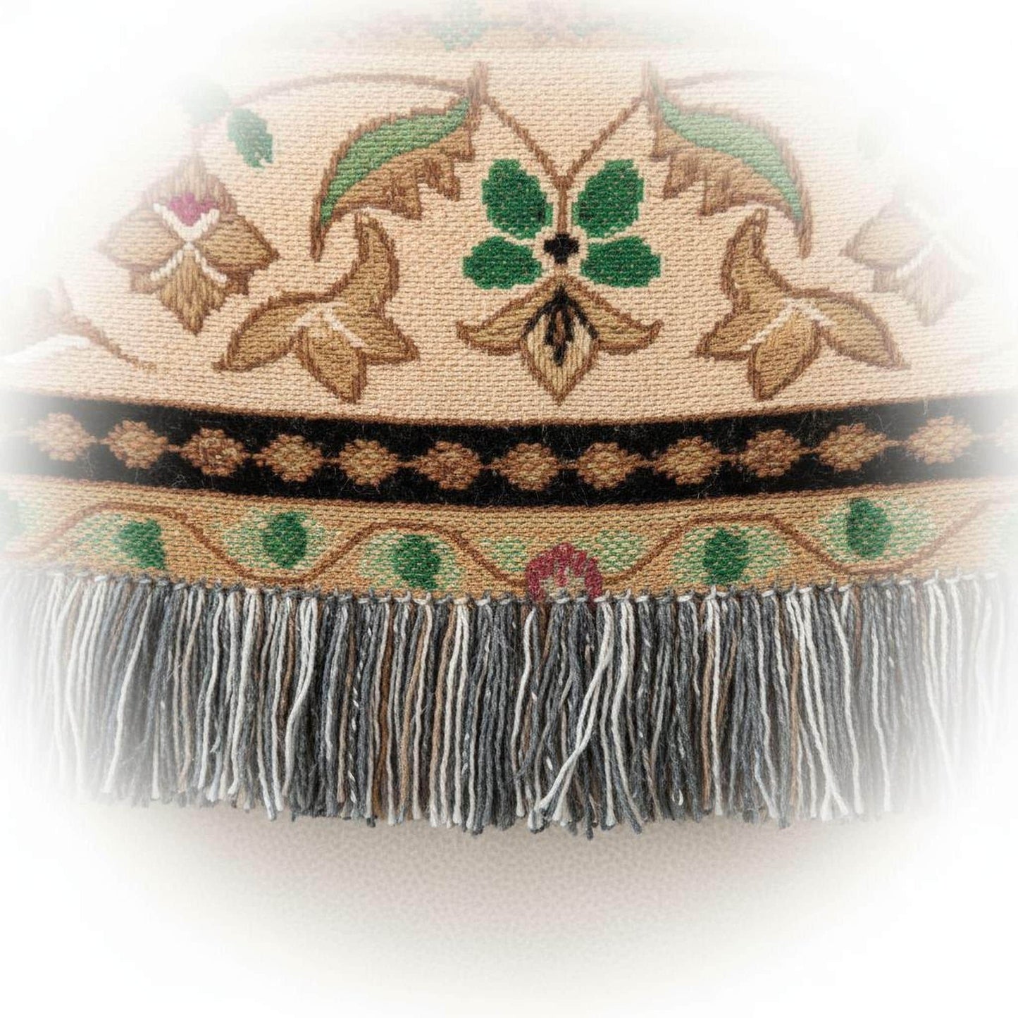 Caucasian Rug Inspired woven wall tapestry with geometric pattern styled as textile wall decor