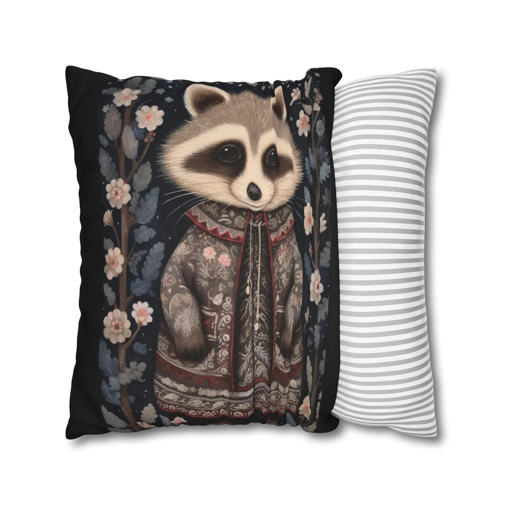 Folk Art Pillow – Nordic Decor Double-Sided Cover with Woodland Animal Design