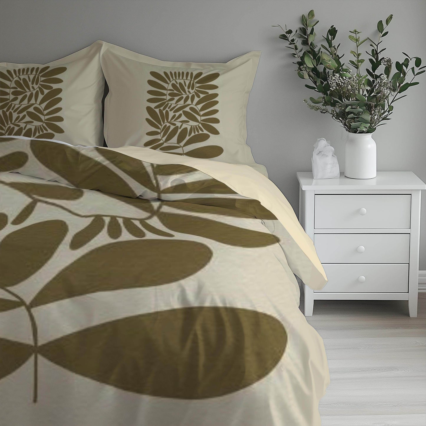 Mid Century Modern Bedding - Linden Tree Pattern Duvet Cover Set with Lime Tree Design - timelessbohochic.com