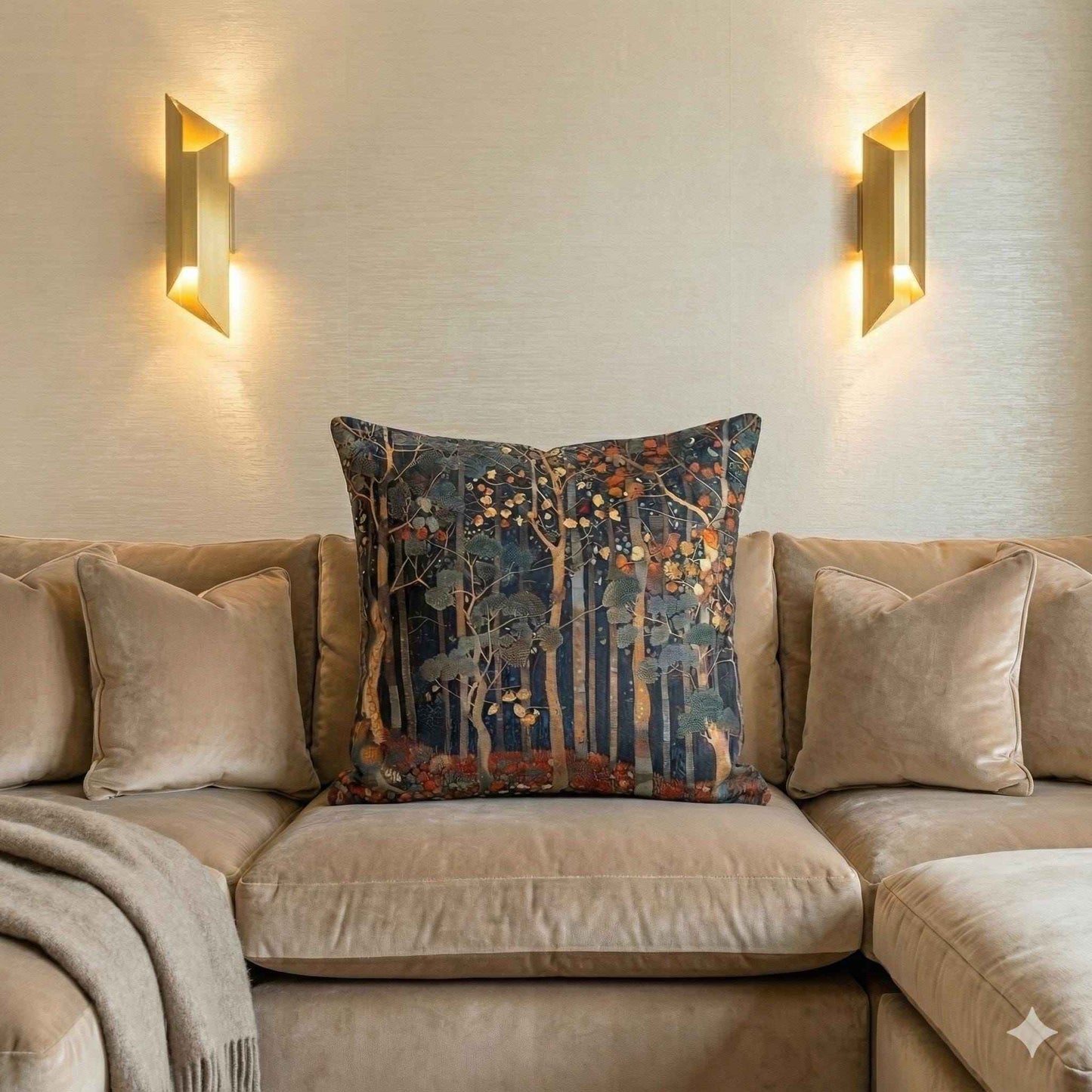 Scandinavian Inspired pillow cover with woven pattern styled on a sofa or bed