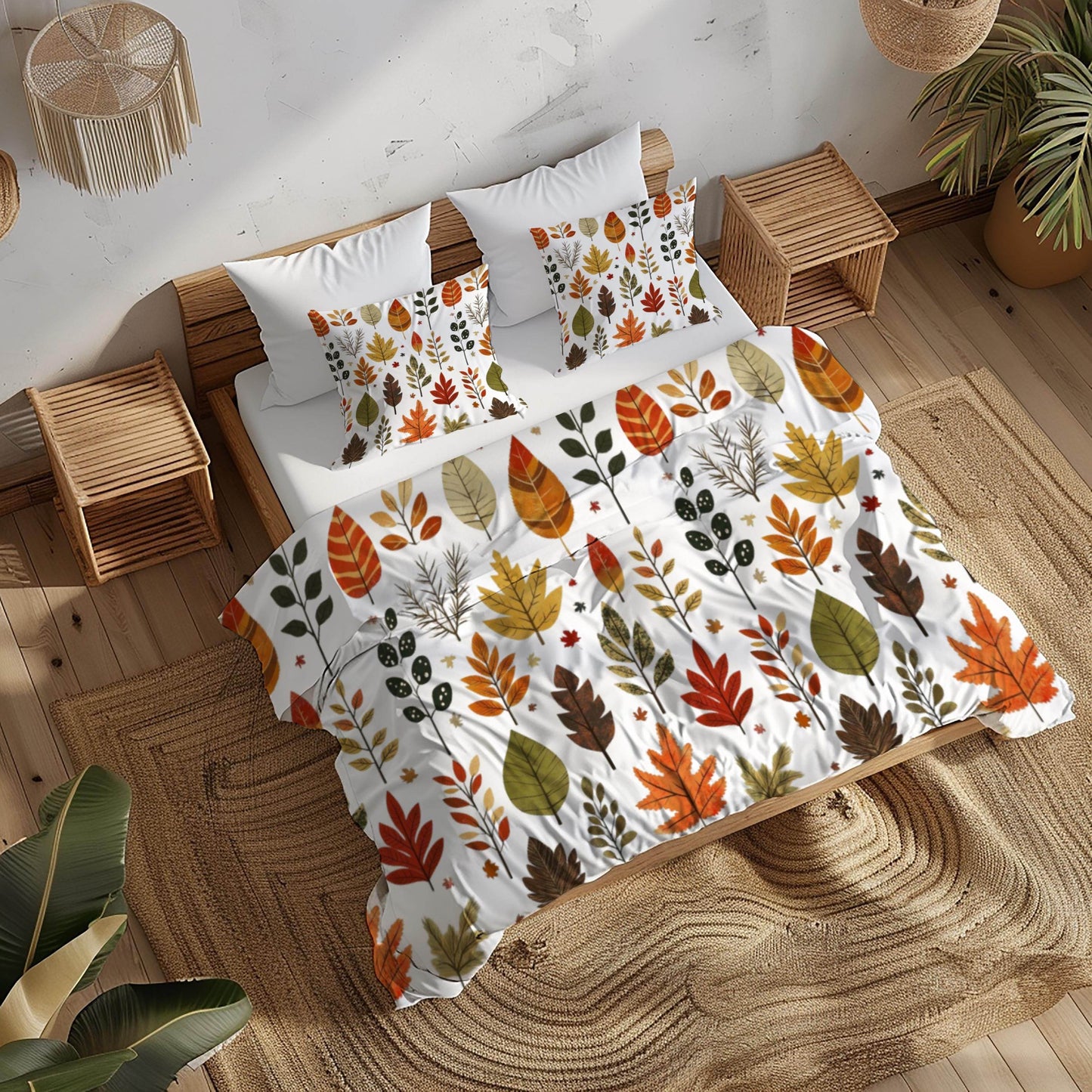 Fall Decor Bedding Set – Harvest Duvet Cover & Leaf Pattern Bedspread, Soft Breathable 3 Piece Set - timelessbohochic.com