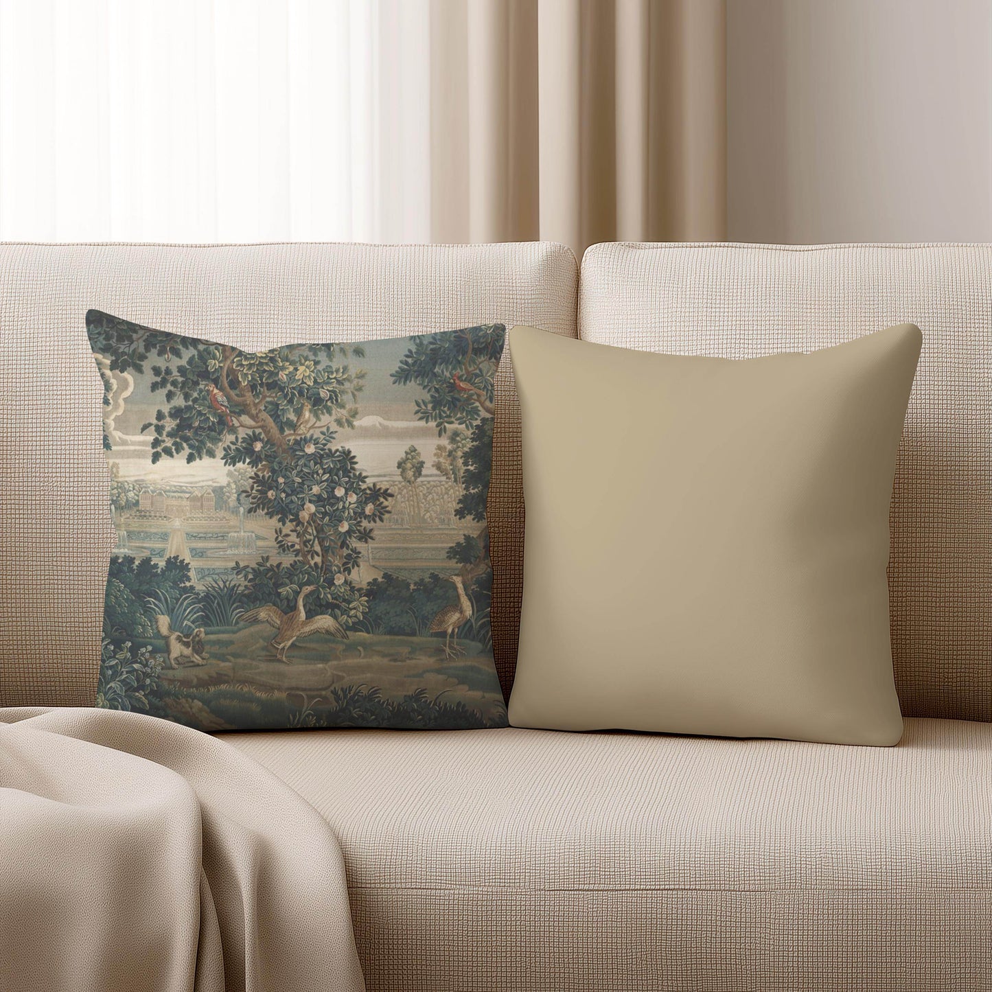 French Tapestry Pillow – Aubusson Style Decorative Cushion with Soft Fabric Insert - timelessbohochic.com