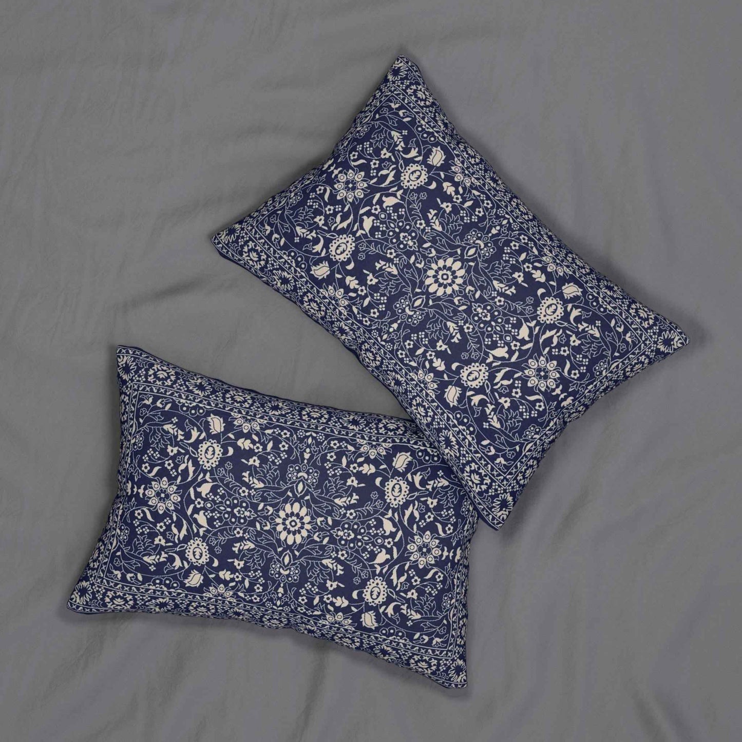 Caucasian Rug Inspired throw pillow with geometric pattern styled on a sofa or bed