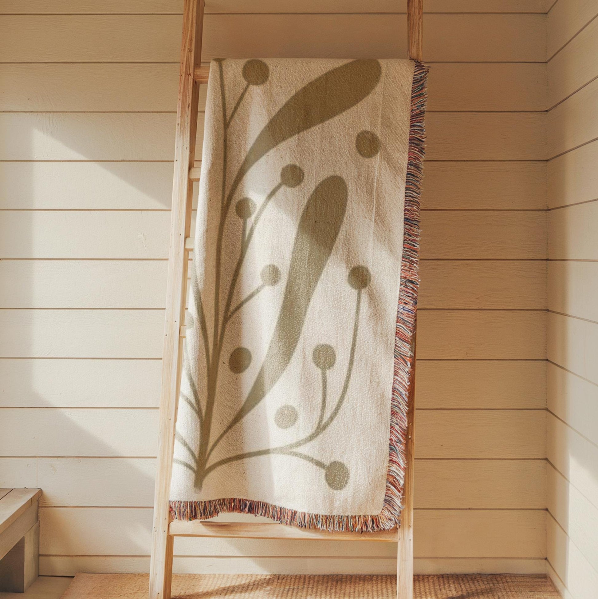 Mid Century Modern Tapestry - Woven Wall Art With Linden Leaf Design | Boho Home Decor