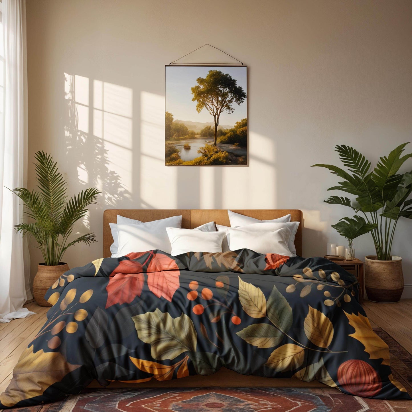 Fall Decor Duvet Cover - Custom Harvest Leaf Bedding Set | Soft Breathable Fabric 3-Piece - timelessbohochic.com