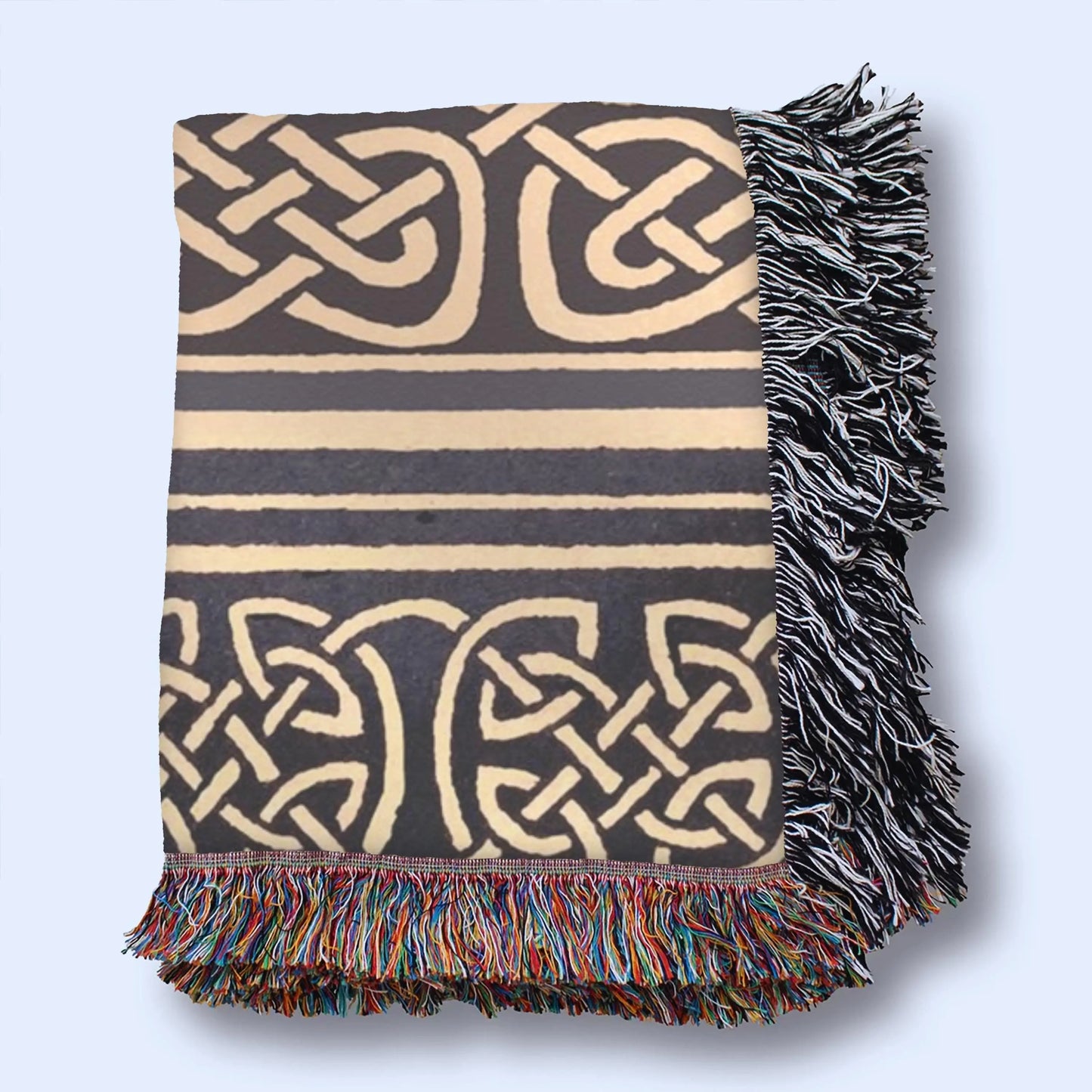 Irish Eternity Knot Blanket - Cotton Woven Throw with Colorful Fringed Edges
