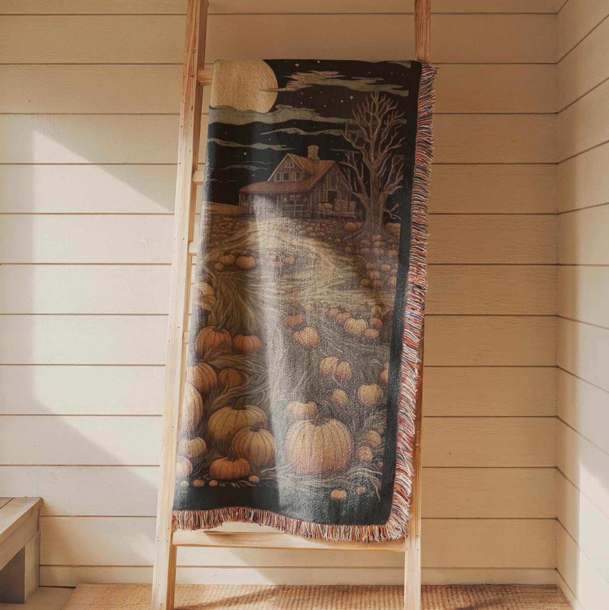 Pumpkin Patch Cotton Blanket - Cozy Farmhouse Throw | Fall Decor & Harvest Home Decor Accent - timelessbohochic.com