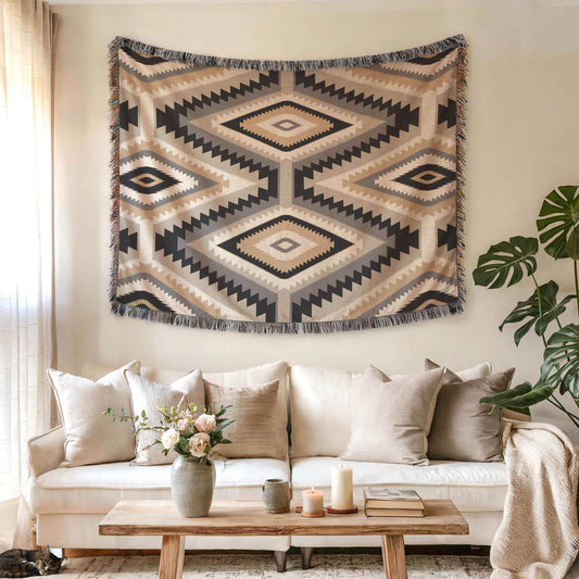 Southwestern Cotton Tapestry – Cozy Boho Wall Hanging with Geometric Tribal Pattern - timelessbohochic.com