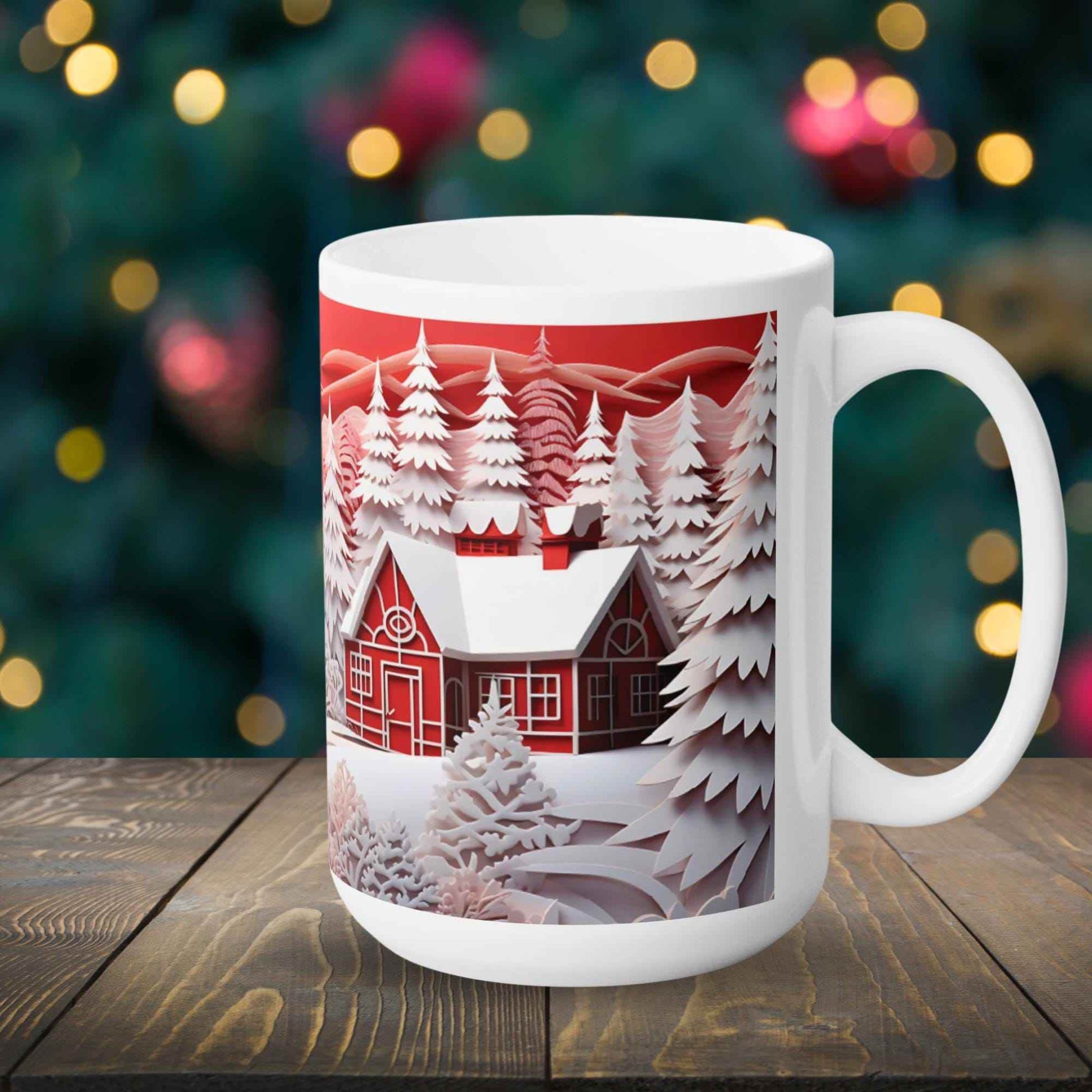 Winter Ceramic Mug - 15 oz Large Ceramic Cup with 3D Papercut Design - timelessbohochic.com