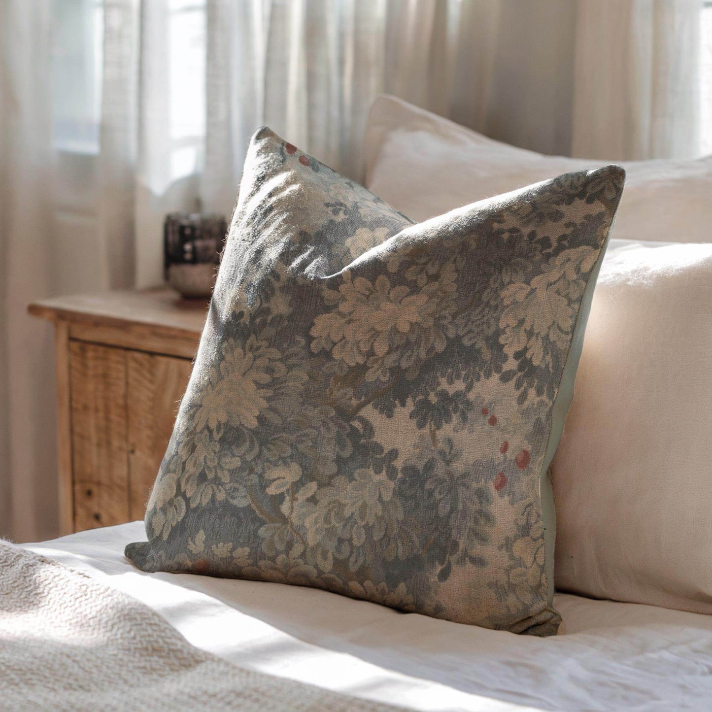 French Tapestry Pillow - Aubusson Style Decorative Cushion 18x18 Inch with Soft Filling - timelessbohochic.com