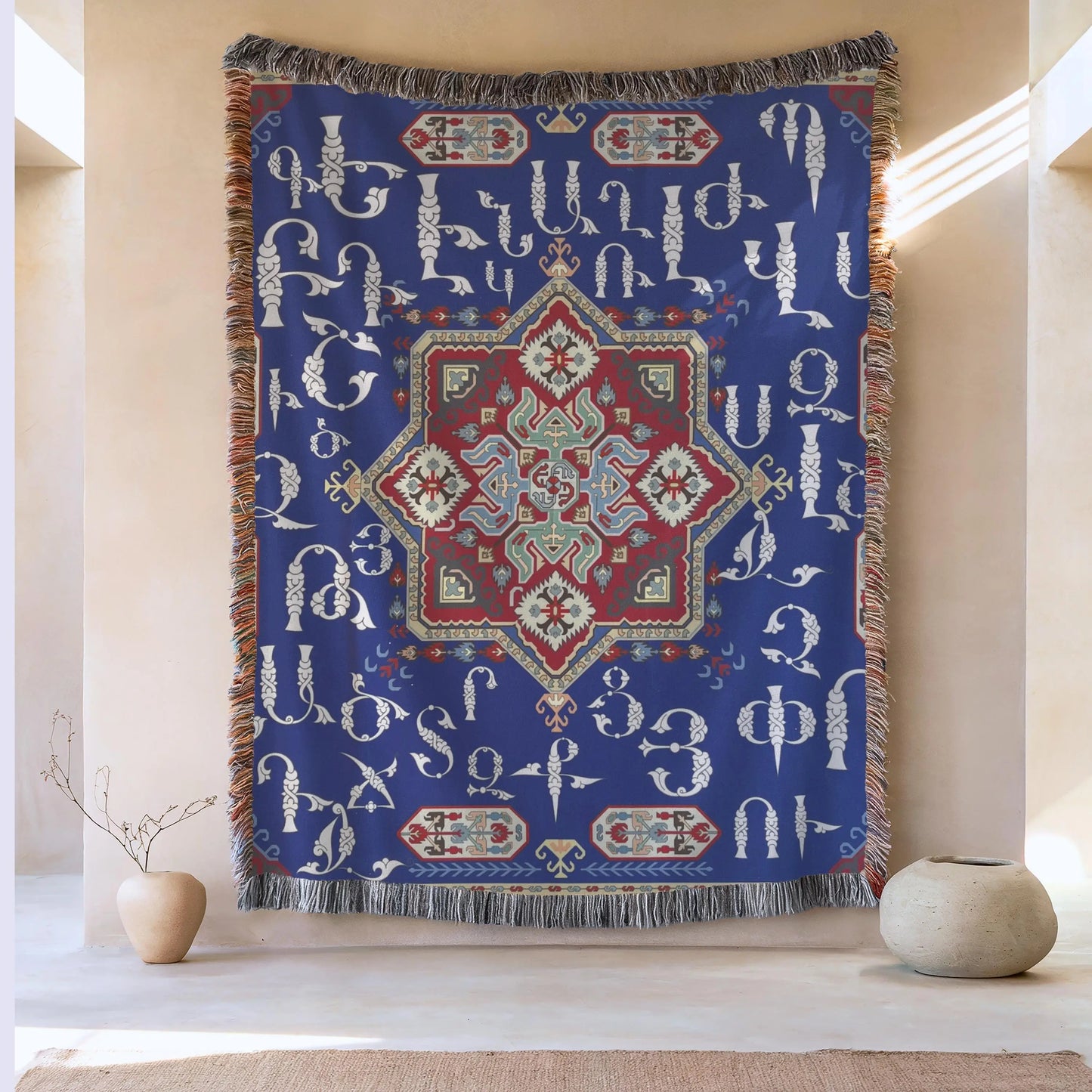 Armenian Alphabet Blanket | Soft Woven Throw, Cozy Family Gift, Stylish Cotton Bedspread