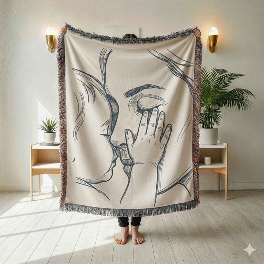Modern Geometric woven wall tapestry with geometric pattern styled as textile wall decor