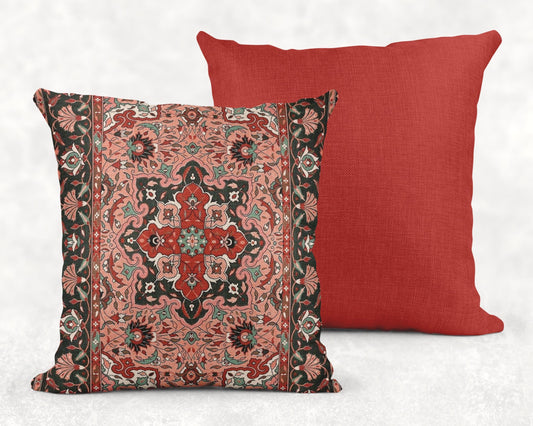 Woven Pillow - Bohemian Cushion with Turkish Rug Design & Anatolian Carpet Pattern
