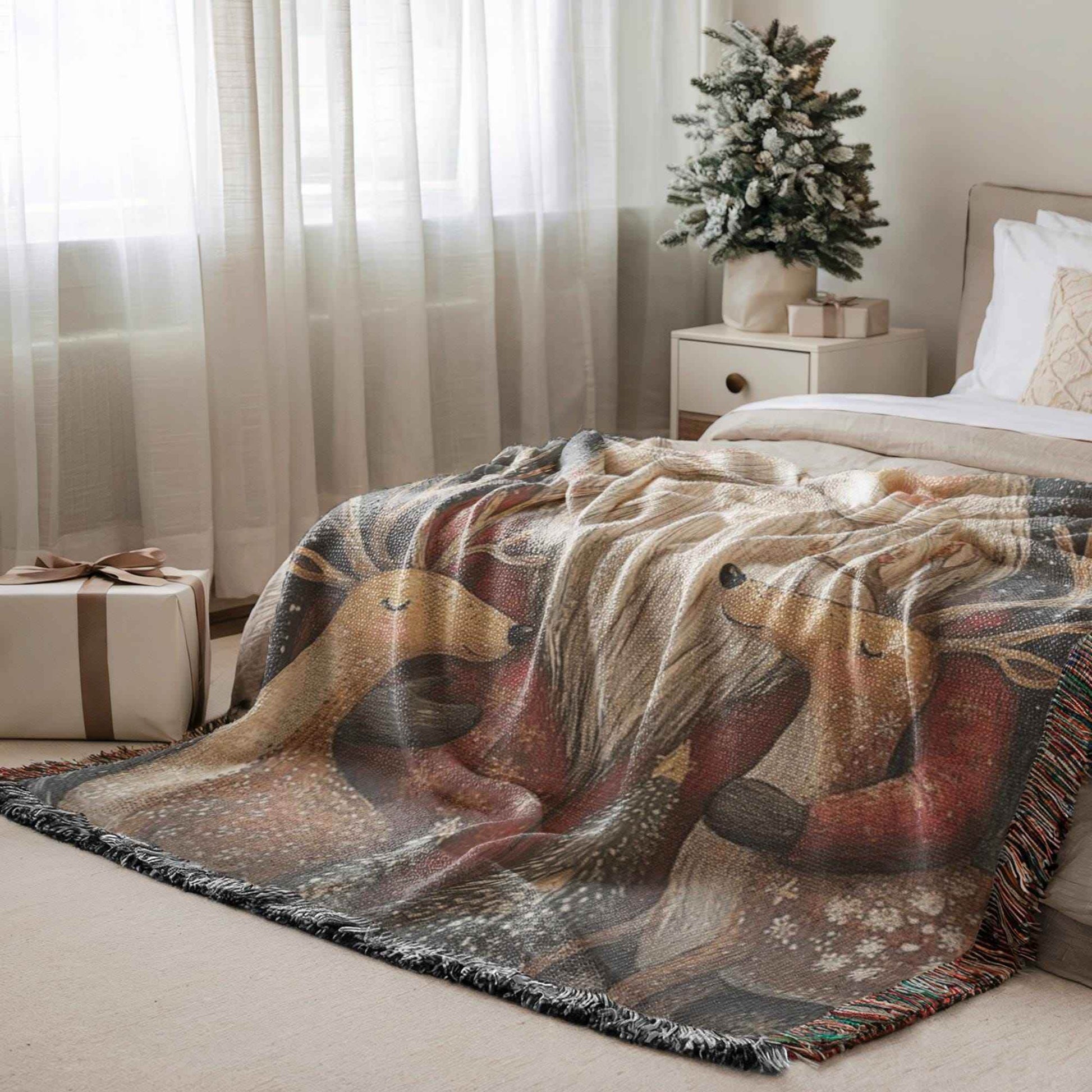 Christmas Woven Blanket – Santa Claus Throw with Fringed Edge, Cozy Holiday Bed Throw - timelessbohochic.com