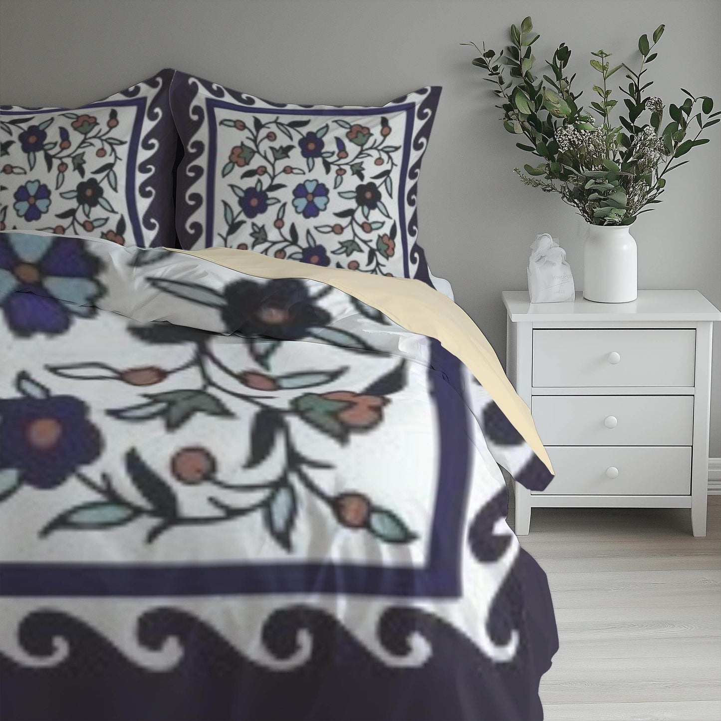 Floral Duvet Cover - Armenian Bedding Set With Haykakan Pattern & Iznik Motifs - timelessbohochic.com