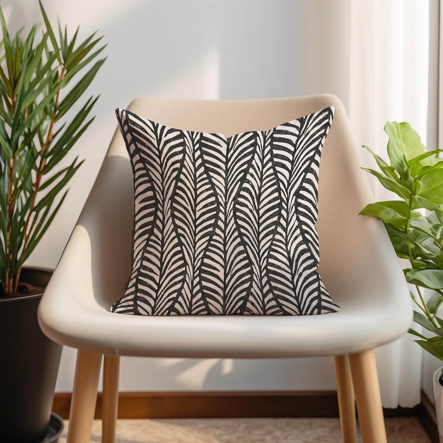 Palm Tree Throw Pillow - Scandinavian Cushion With Geometric Cotton Pattern - timelessbohochic.com
