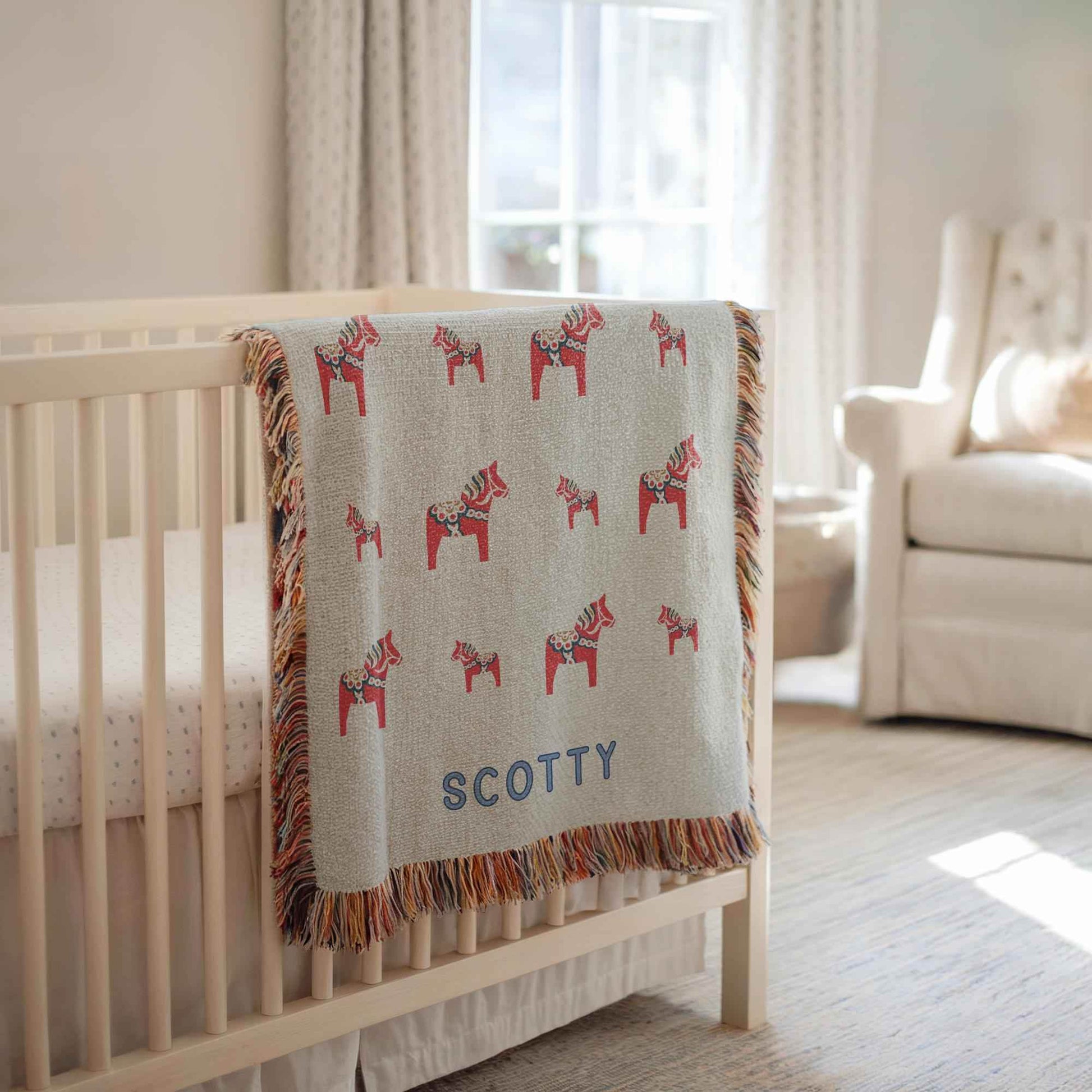 Personalized Baby Blanket - Custom Name Cotton Throw | Scandinavian Nursery Decor - timelessbohochic.com