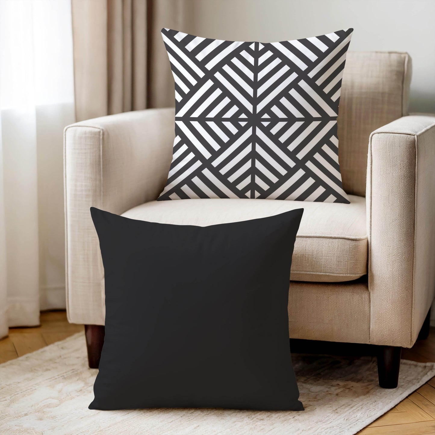 Modern Throw Pillow – Geometric Pattern Cushion | Black White Minimalist Home Decor - timelessbohochic.com