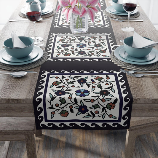 Armenian Iznik Table Runner – Handmade Floral Boho Table Decor Accent