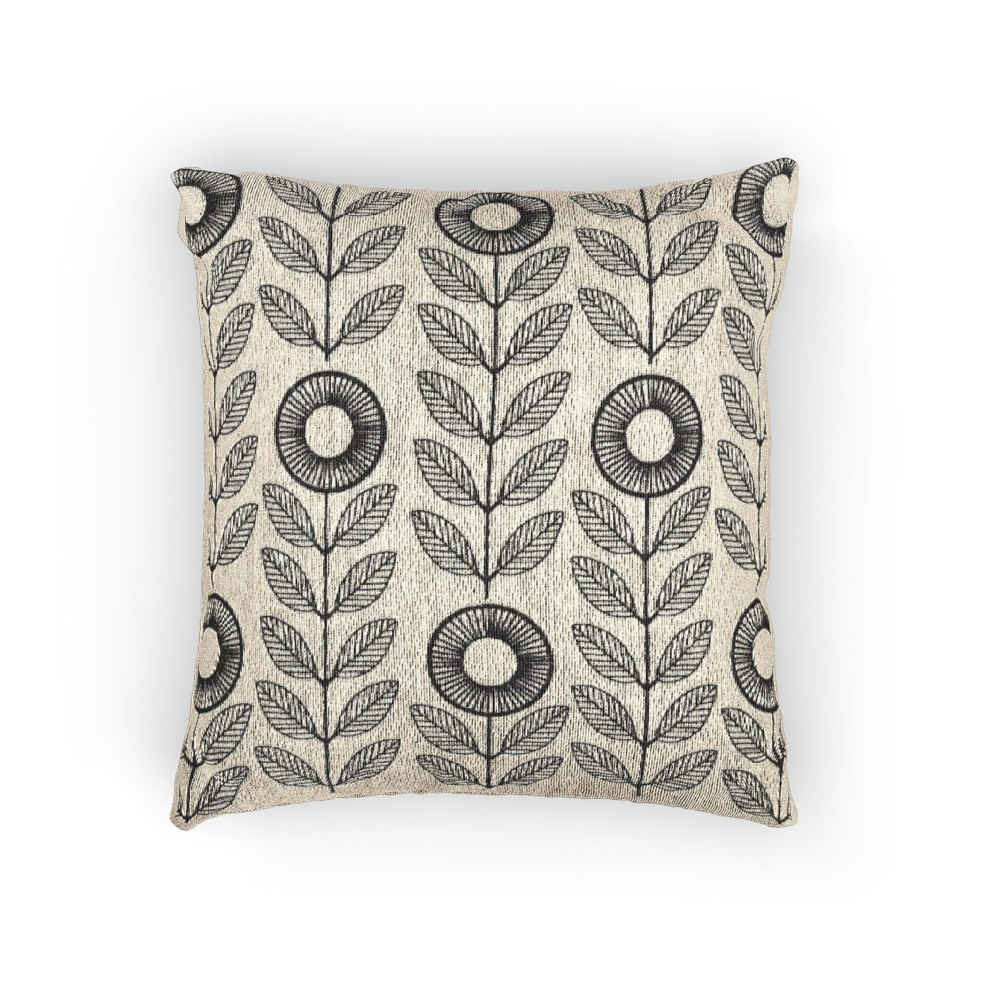 Floral Pillow | Minimalist Botanical Design Woven Cushion - Black White Decorative Throw Pillow