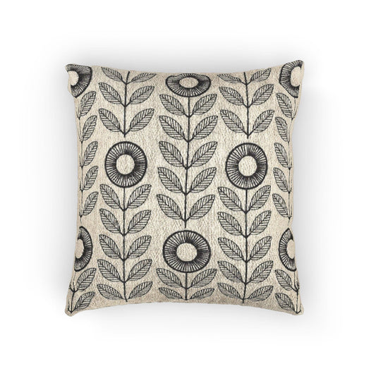 Floral Pillow | Minimalist Botanical Design Woven Cushion - Black White Decorative Throw Pillow